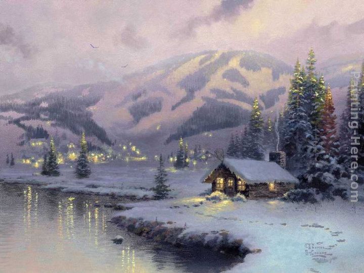 Olympic Mountain Evening painting - Thomas Kinkade Olympic Mountain Evening art painting